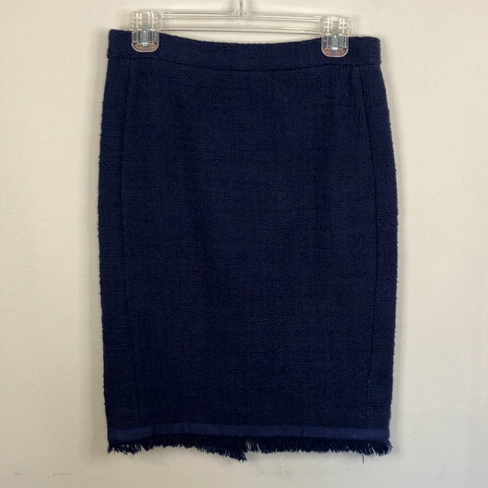 J Crew navy tweed fringe pencil skirt - Picture 2 of 8